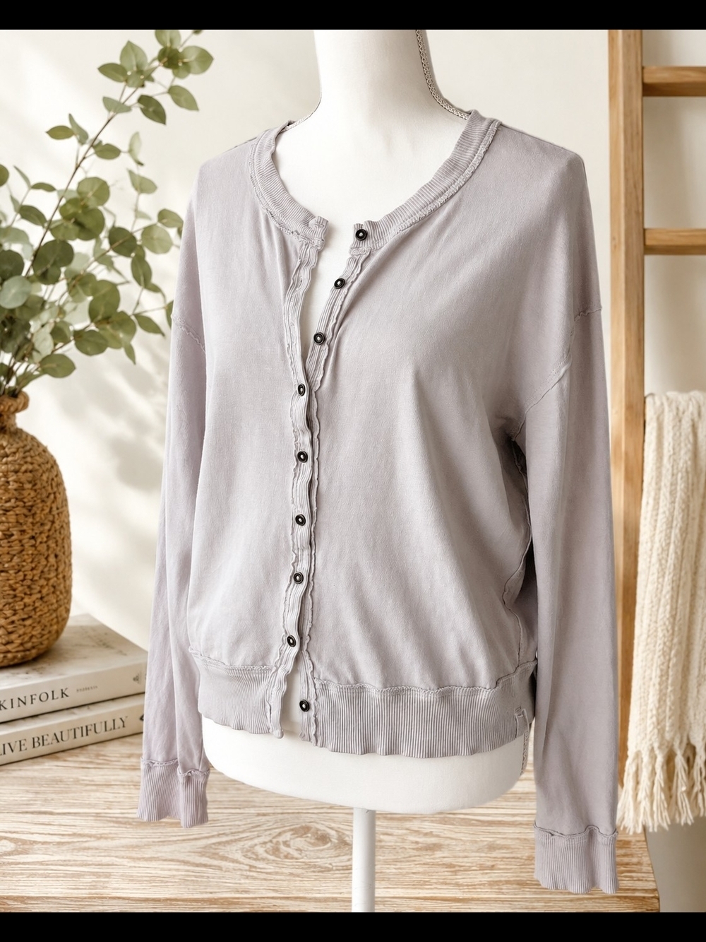 We The Free Free People Light Gray Button Front Cardigan Sweater XS Soft Knit